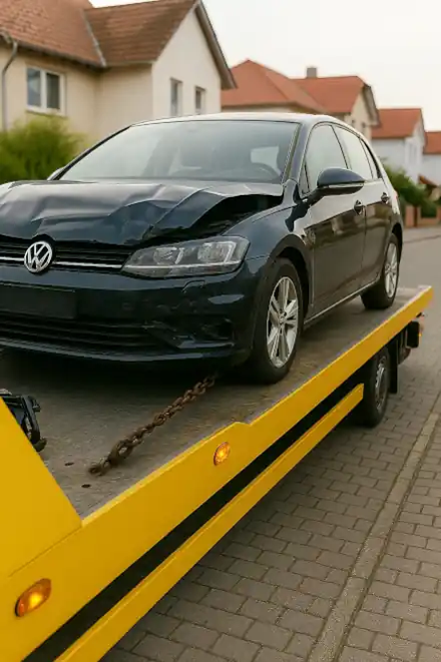 Ein defektes Auto, das für den Autoankauf in Dietzenbach abgeschleppt wird.