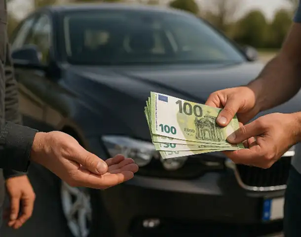 Ein Kunde erhält eine Barauszahlung beim Autoankauf in Dietzenbach.